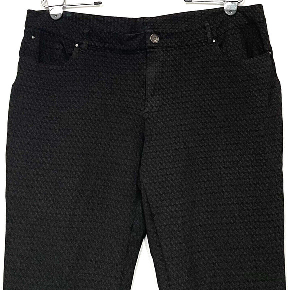 Office Goth Ponte Knit Pants Womens Size 14 Black Subtle Print Stretch Ankle - Picture 2 of 7